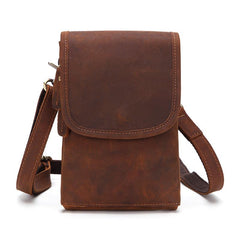 Cool Brown Leather Mens Mini Shoulder Bag Waist Belt Pouch Belt Bags For Men