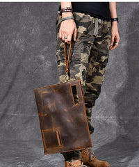 Retro Brown Leather Men Business Clutch Bag Side Bag Handbag Small Messenger Bag For Men