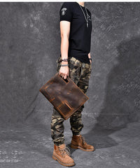 Retro Brown Leather Men Business Clutch Bag Side Bag Handbag Small Messenger Bag For Men