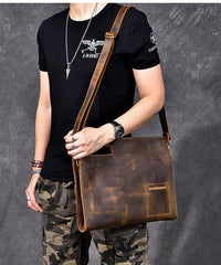 Retro Brown Leather Men Business Clutch Bag Side Bag Handbag Small Messenger Bag For Men