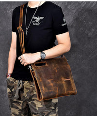 Retro Brown Leather Men Business Clutch Bag Side Bag Handbag Small Messenger Bag For Men