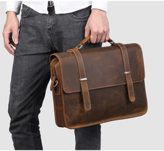 Vintage Brown Leather Men's Professional Briefcase Handbag 14‘’ Laptop Briefcase For Men