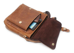 Vintage Leather Men's Small Side Bag Vertical Messenger Bag Shoulder Bag For Men