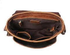 Vintage Leather Men's Small Side Bag Vertical Messenger Bag Shoulder Bag For Men