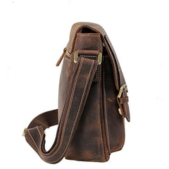Vintage Leather Men's Small Side Bag Vertical Messenger Bag Shoulder Bag For Men