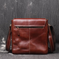 Vintage Leather Men's Small Side Bag Vertical Messenger Bag Shoulder Bag For Men