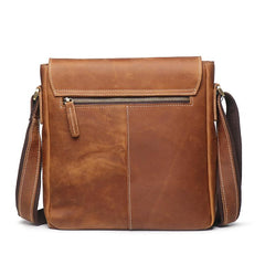 Vintage Leather Men's Small Side Bag Vertical Messenger Bag Shoulder Bag For Men