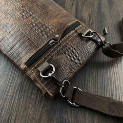 Badass Brown Leather Men's Small Vertical Shoulder Bag Side Bag Courier Bag Messenger Bag For Men