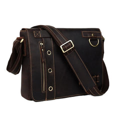 Vintage Casual Leather Mens 12inch Messenger Bag Side Bag Shoulder Bag for Men