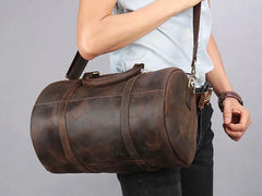Retro Dark Brown Leather Mens Overnight Bag Duffle Bag Travel Bag Weekender Bag for Men