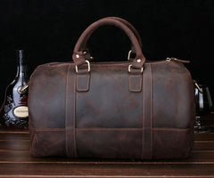 Retro Dark Brown Leather Mens Overnight Bag Duffle Bag Travel Bag Weekender Bag for Men