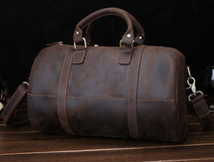 Retro Dark Brown Leather Mens Overnight Bag Duffle Bag Travel Bag Weekender Bag for Men