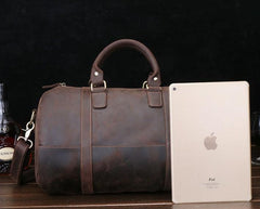Retro Dark Brown Leather Mens Overnight Bag Duffle Bag Travel Bag Weekender Bag for Men