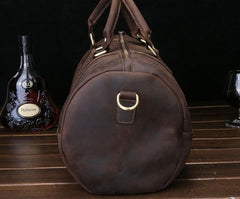 Retro Dark Brown Leather Mens Overnight Bag Duffle Bag Travel Bag Weekender Bag for Men