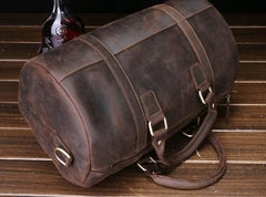 Retro Dark Brown Leather Mens Overnight Bag Duffle Bag Travel Bag Weekender Bag for Men