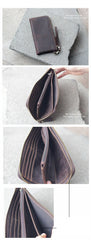 Vintage Dark Brown Leather Mens Phone Wallet Clutch Bag Wristlet Bag Zipper Long Wallet For Men