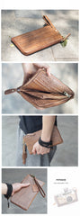 Vintage Dark Brown Leather Mens Phone Wallet Clutch Bag Wristlet Bag Zipper Long Wallet For Men