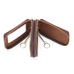 Cool Brown Mens Zipper Leather Car Key Wallet Key Holder Change Holder For Men