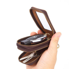 Cool Brown Mens Zipper Leather Car Key Wallet Key Holder Change Holder For Men