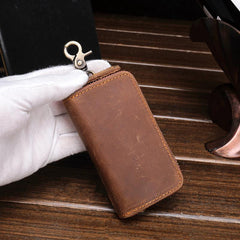 Cool Fashion Leather Men's Car Key Wallet Zipper Key Holder For Men