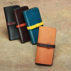 Vintage Leather Men's Bifold Long Wallet Black Brown Blue Long Wallet For Men