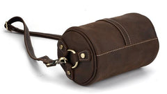 Vintage Mens Leather Barrel Side Bag Small Bucket Messenger Bag For Men