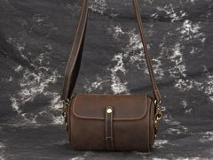 Vintage Mens Leather Barrel Side Bag Small Bucket Messenger Bag For Men
