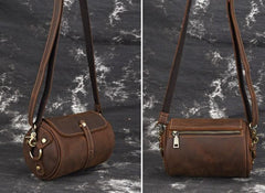 Vintage Mens Leather Barrel Side Bag Small Bucket Messenger Bag For Men