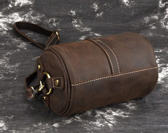 Vintage Mens Leather Barrel Side Bag Small Bucket Messenger Bag For Men