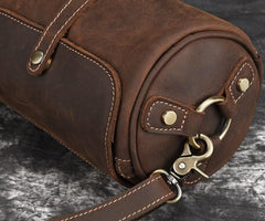 Vintage Mens Leather Barrel Side Bag Small Bucket Messenger Bag For Men
