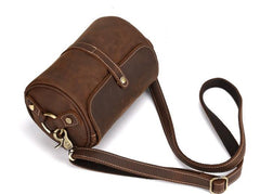 Vintage Mens Leather Barrel Side Bag Small Bucket Messenger Bag For Men