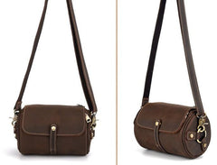 Vintage Mens Leather Barrel Side Bag Small Bucket Messenger Bag For Men