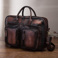 Vintage Brown Leather Men's Briefcase 14'' Computer Briefcase Professional Handbag For Men