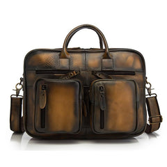 Vintage Brown Leather Men's Briefcase 14'' Computer Briefcase Professional Handbag For Men