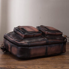 Vintage Brown Leather Men's Briefcase 14'' Computer Briefcase Professional Handbag For Men