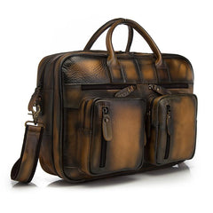 Vintage Brown Leather Men's Briefcase 14'' Computer Briefcase Professional Handbag For Men