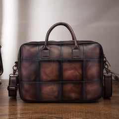 Vintage Brown Leather Men's Briefcase 14'' Computer Briefcase Professional Handbag For Men