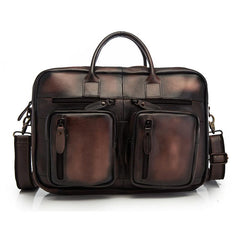 Vintage Brown Leather Men's Briefcase 14'' Computer Briefcase Professional Handbag For Men