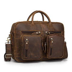 Vintage Brown Leather Men's Briefcase 14'' Computer Briefcase Professional Handbag For Men