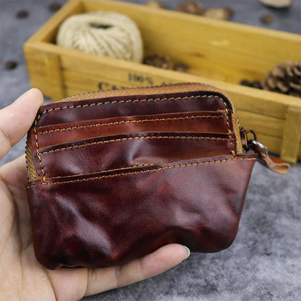 Vintage Brown Mens Leather Small Card Wallet - Back View