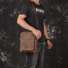Vintage Leather Men's Small Side Bag Table Bag Small Messenger Bag For Men