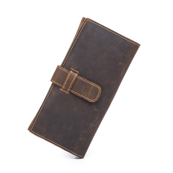 Vintage Brown Leather Men's Bifold Long Wallet Slim Multi Cards Long Wallet For FY00981114