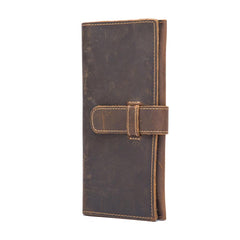 Vintage Brown Leather Men's Bifold Long Wallet Slim Multi Cards Long Wallet For Men