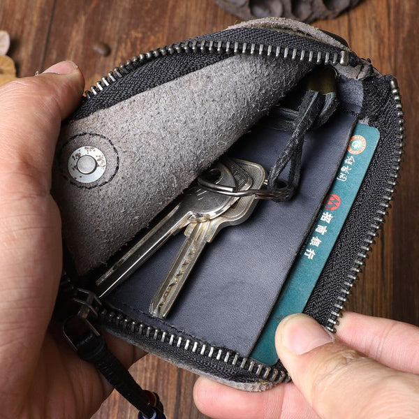 Retro Handmade Mens Leather Key Purse Black Car Key Wallet Card Wallet For Men DM00981027