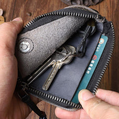 Retro Handmade Mens Leather Key Purse Black Car Key Wallet Card Wallet For Men