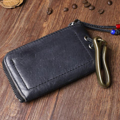 Retro Handmade Mens Leather Key Purse Black Car Key Wallet Card Wallet For Men