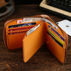 Retro Handmade Mens Zipper Black billfold Wallet Brown Bifold Card Wallet Small Wallet For Men