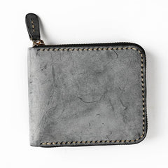 Retro Handmade Mens Zipper Black billfold Wallet Brown Bifold Card Wallet Small Wallet For Men