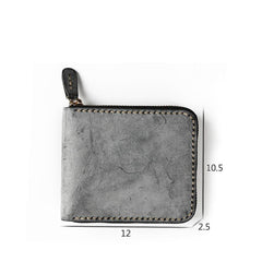Retro Handmade Mens Zipper Black billfold Wallet Brown Bifold Card Wallet Small Wallet For Men