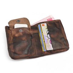 Vintage Handmade Red Mens Leather Bifold billfold Wallet Green Small Wallet for Men